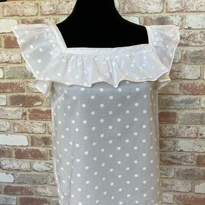 Ann Taylor Petite Short Sleeve Swiss Dot Top | White | Square Neck | Wom…